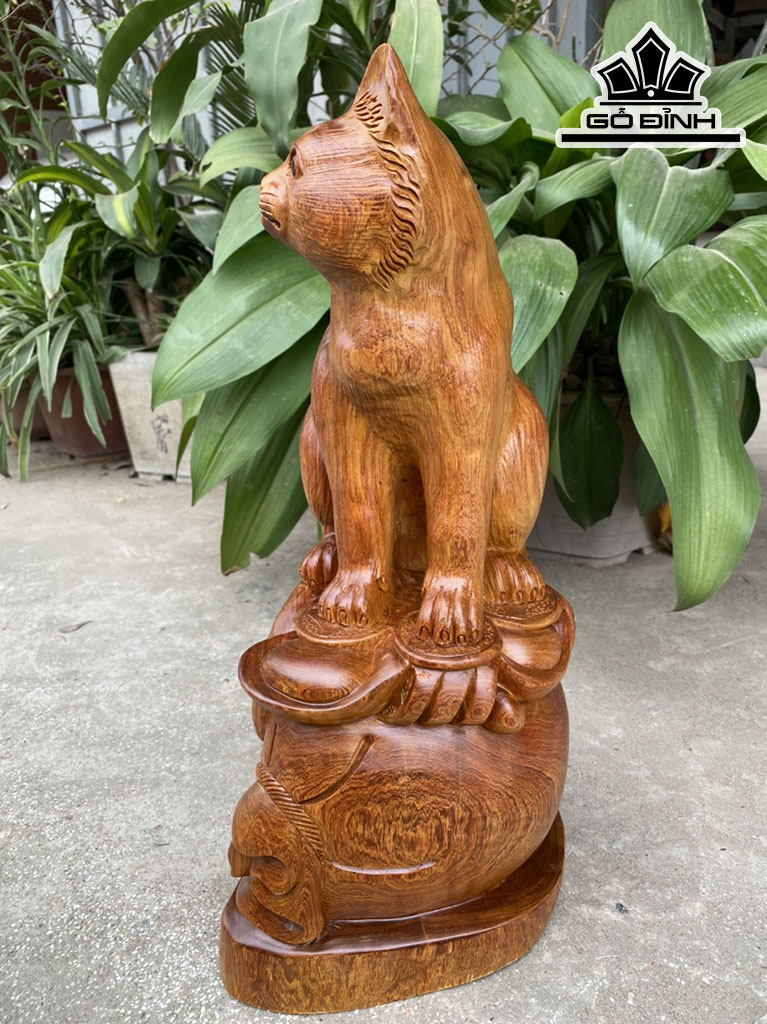 Tượng Mèo Gỗ Hương Cao 46 Ngang 25 Sâu 18 (cm)