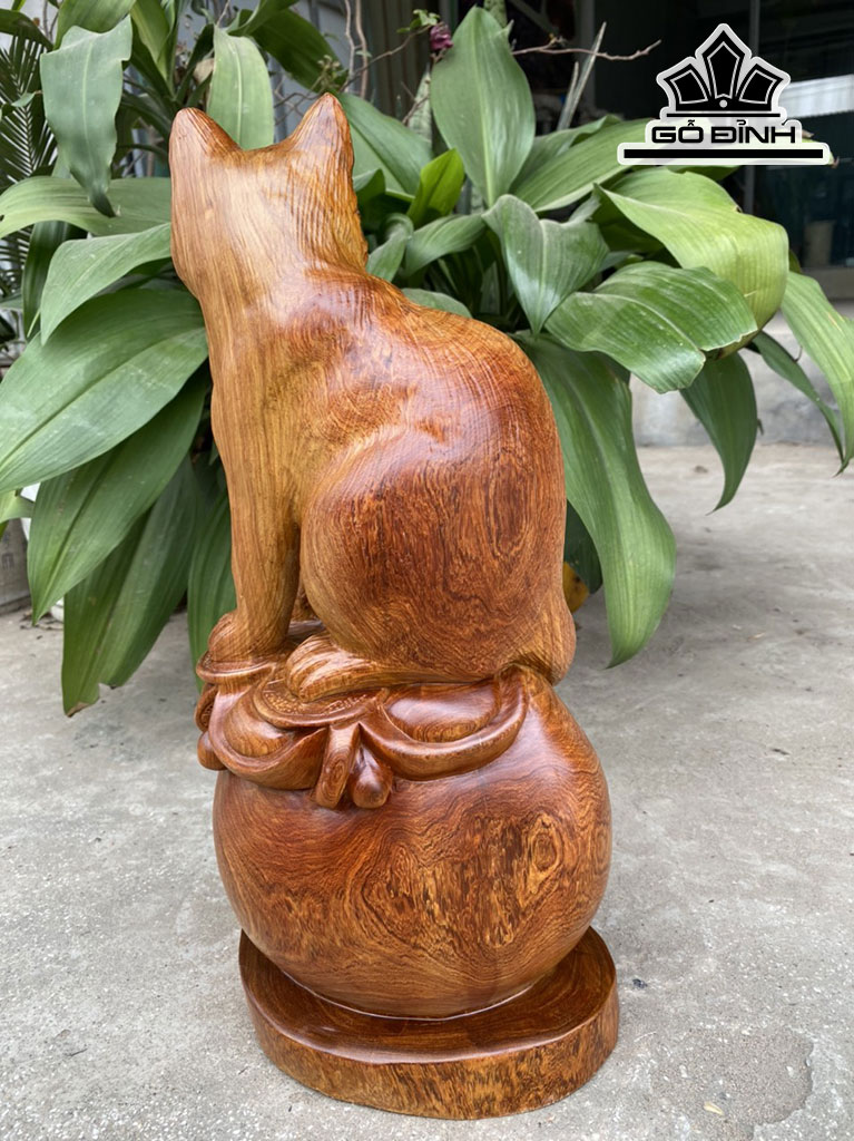 Tượng Mèo Gỗ Hương Cao 46 Ngang 25 Sâu 18 (cm)