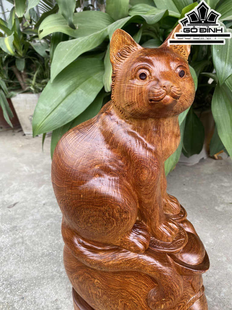Tượng Mèo Gỗ Hương Cao 46 Ngang 25 Sâu 18 (cm)