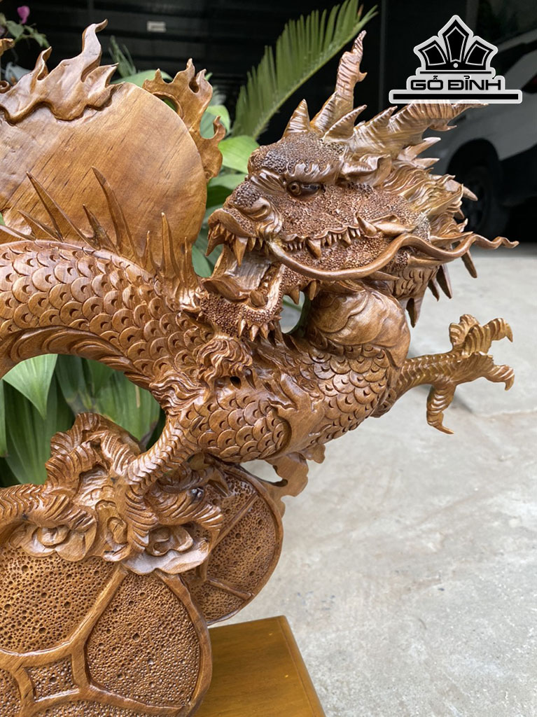 Tượng Nhất Long Gỗ Bách Xanh Cao 40 Ngang 50 Sâu 16 (cm)