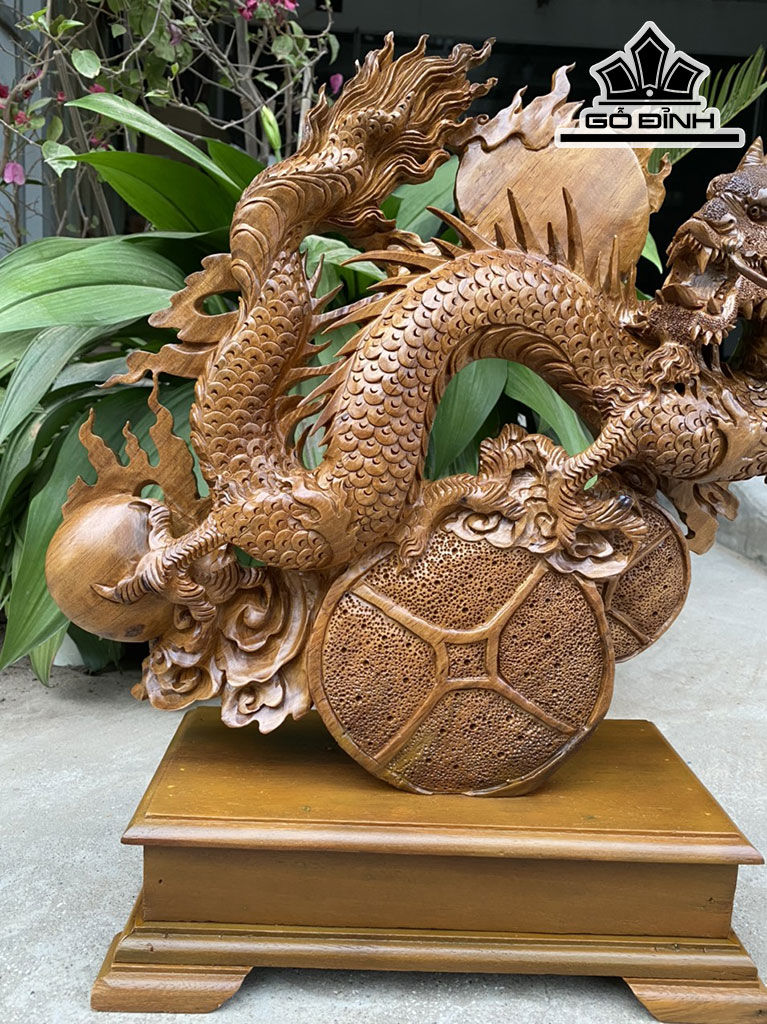 Tượng Nhất Long Gỗ Bách Xanh Cao 40 Ngang 50 Sâu 16 (cm)