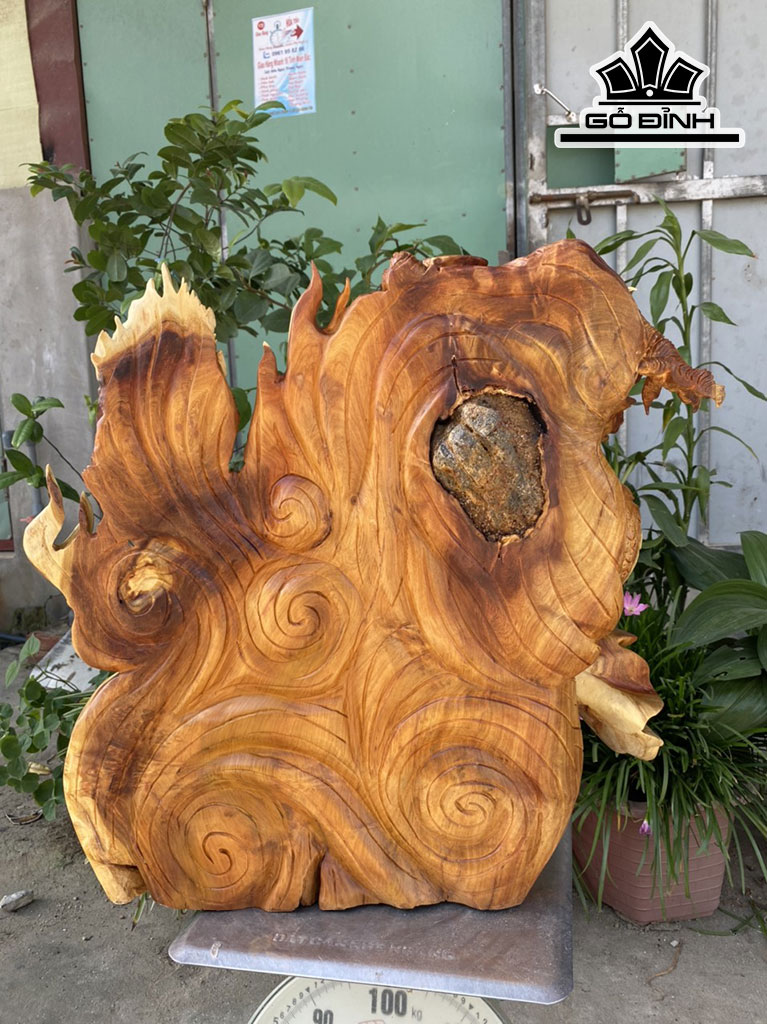 Tượng Nhất Long Gỗ Nu Hương Ôm Đá Cao 55 Ngang 54 Sâu 21 (cm)