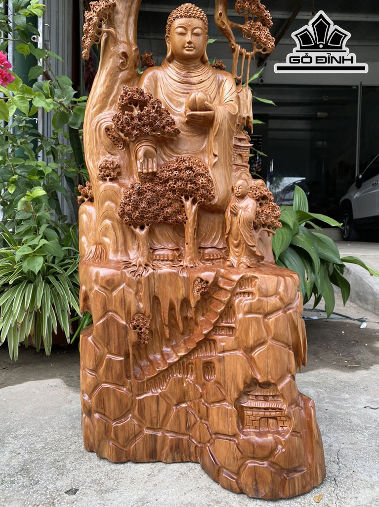 Tượng Nhất Tâm Bái Phật Gỗ Ngọc Am Cao 106 Ngang 40 Sâu 26 (cm)