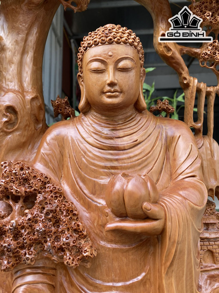 Tượng Nhất Tâm Bái Phật Gỗ Ngọc Am Cao 106 Ngang 40 Sâu 26 (cm)