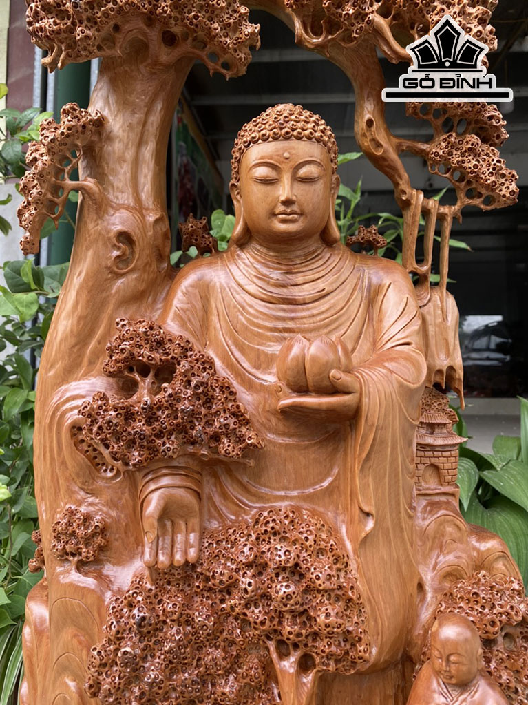 Tượng Nhất Tâm Bái Phật Gỗ Ngọc Am Cao 106 Ngang 40 Sâu 26 (cm)