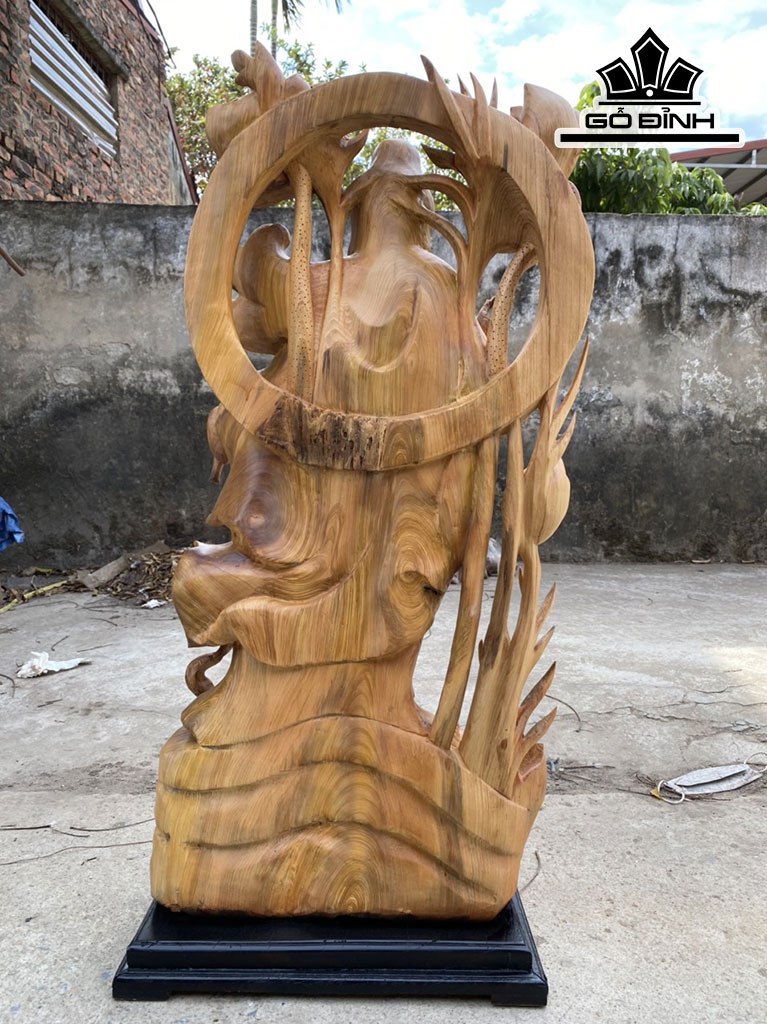 Tượng Phật Bà Quan Âm Gỗ Ngọc Am Cao 100 Ngang 45 Sâu 20 (cm)