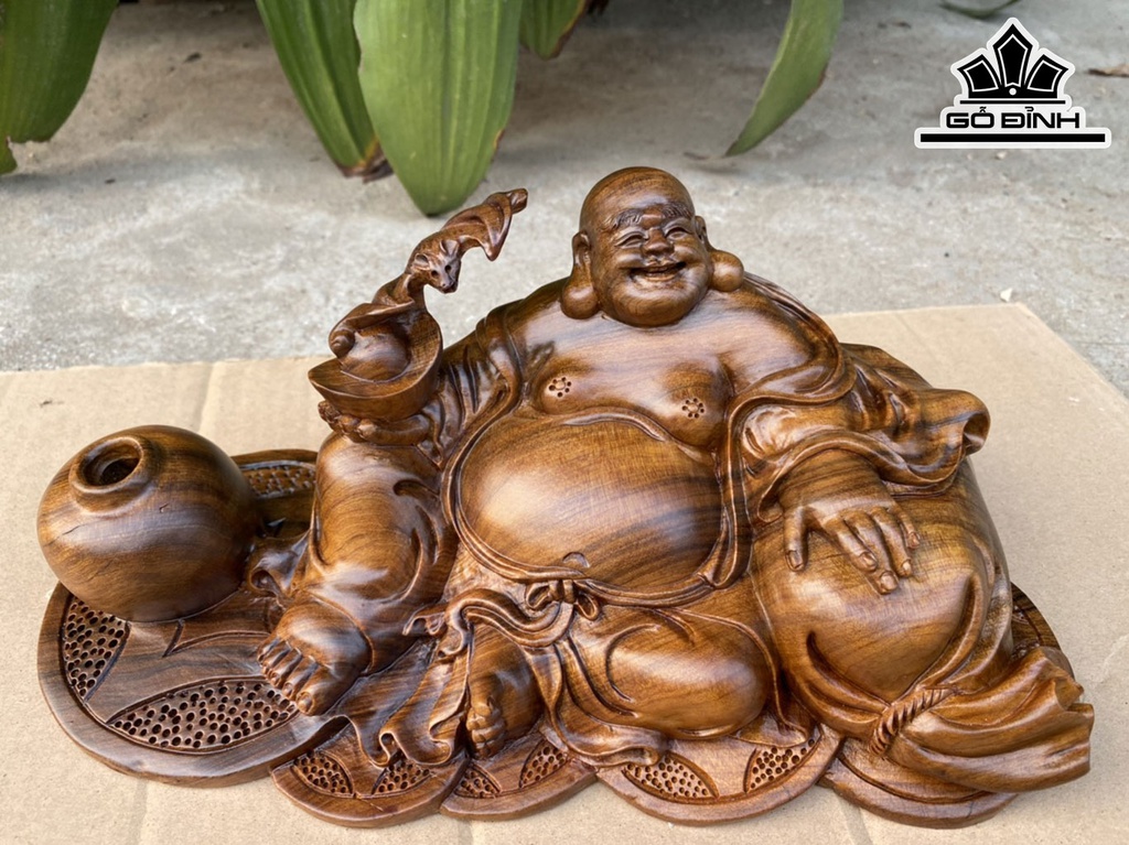 Tượng Phật Di Lặc Gỗ Bách Xanh Cao 11 Ngang 27 Sâu 12 (cm)