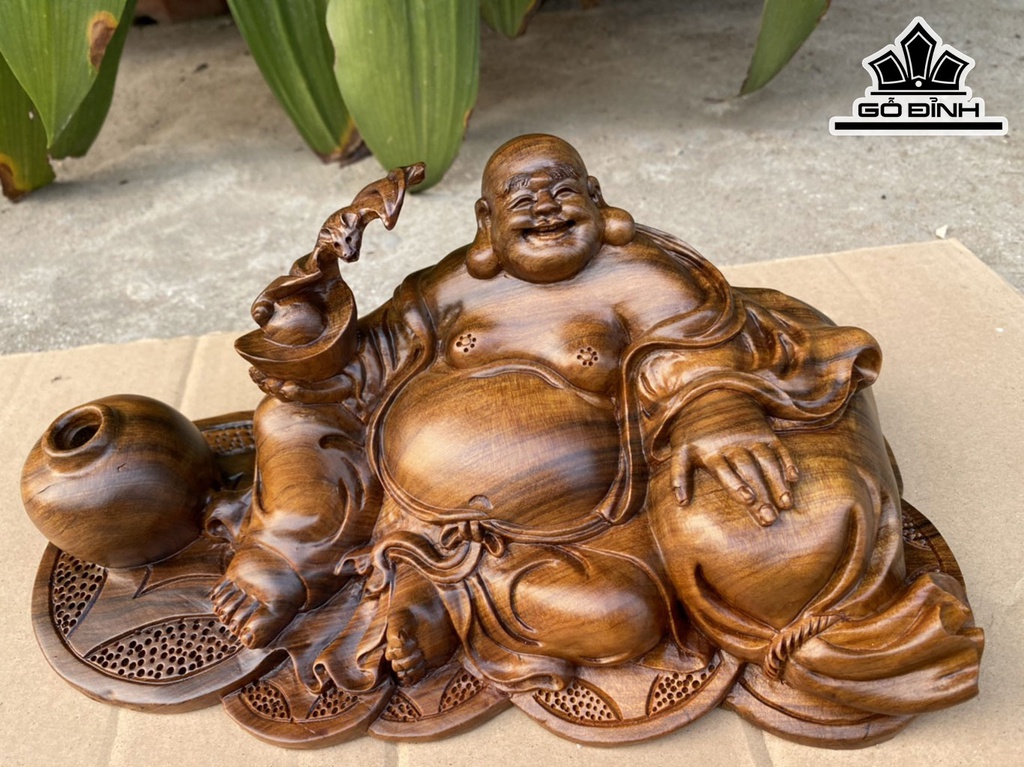 Tượng Phật Di Lặc Gỗ Bách Xanh Cao 11 Ngang 27 Sâu 12 (cm)