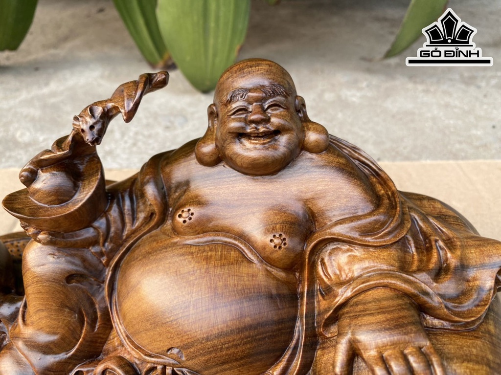 Tượng Phật Di Lặc Gỗ Bách Xanh Cao 11 Ngang 27 Sâu 12 (cm)