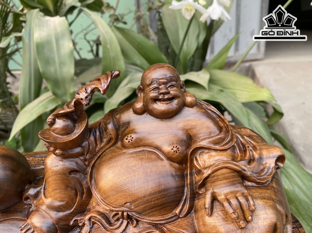 Tượng Phật Di Lặc Gỗ Bách Xanh Cao 11 Ngang 27 Sâu 12 (cm)