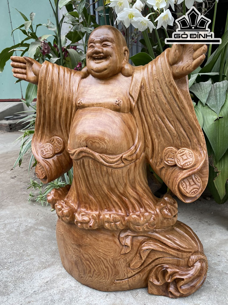 Tượng Phật Di Lặc Gỗ Hương Cao 55 Ngang 35 Sâu 20 (cm)