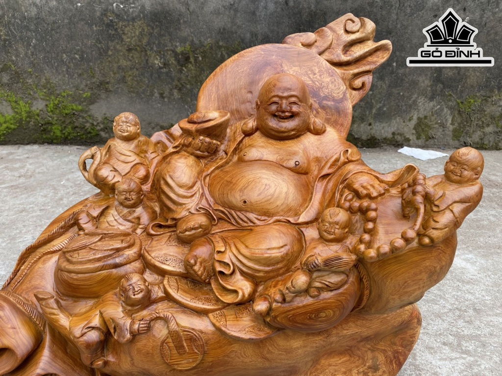Tượng Phật Di Lặc Ngồi Bao Tiền Gỗ Hương Cao 46 Ngang 60 Sâu 30 (cm)