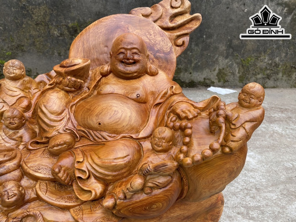Tượng Phật Di Lặc Ngồi Bao Tiền Gỗ Hương Cao 46 Ngang 60 Sâu 30 (cm)