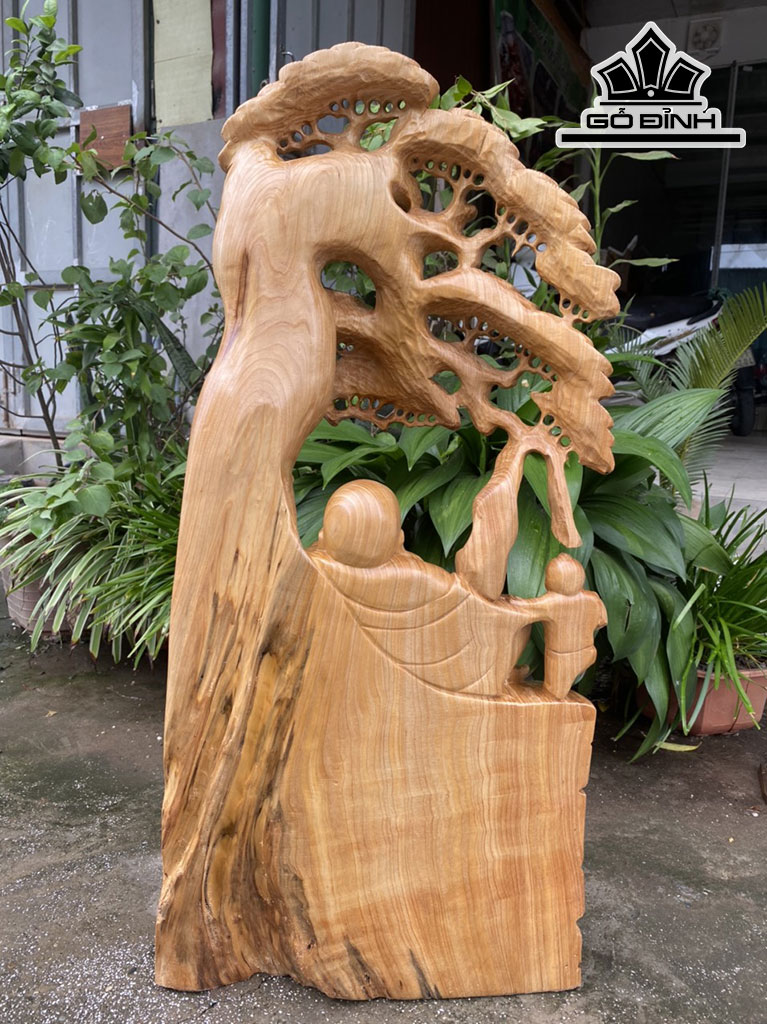 Tượng Phật Di Lặc Ngồi Gốc Tùng Gỗ Ngọc Am Cao 80 Ngang 40 Sâu 20 (cm)