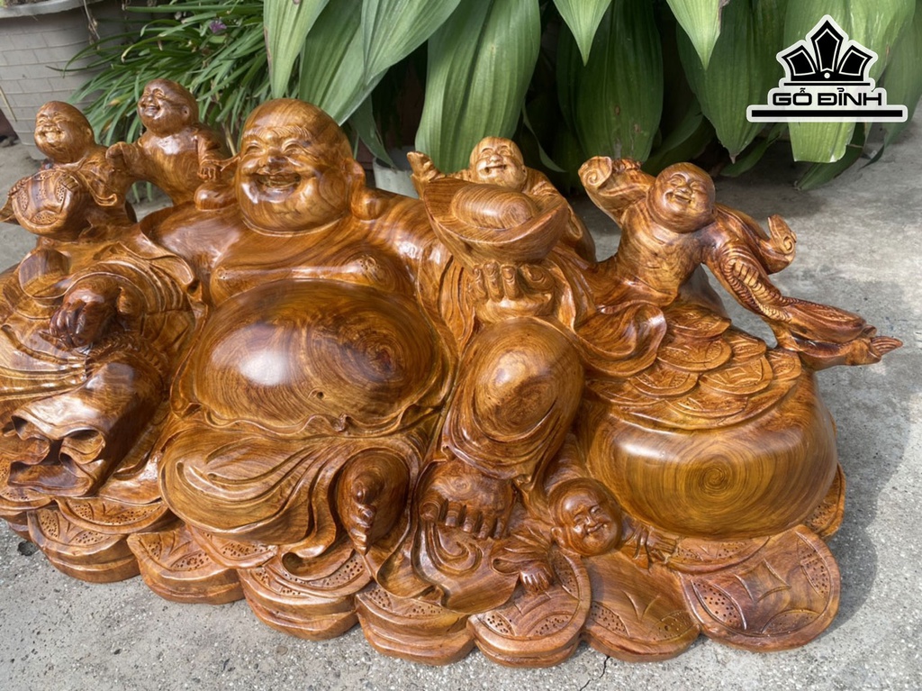 Tượng Phật Di Lặc Ngũ Phúc Gỗ Hương Cao 26 Ngang 68 Sâu 31 (cm)