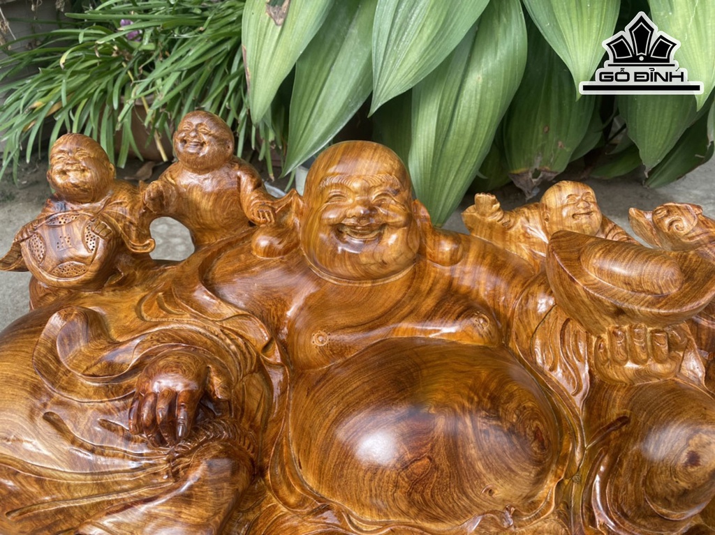 Tượng Phật Di Lặc Ngũ Phúc Gỗ Hương Cao 26 Ngang 68 Sâu 31 (cm)