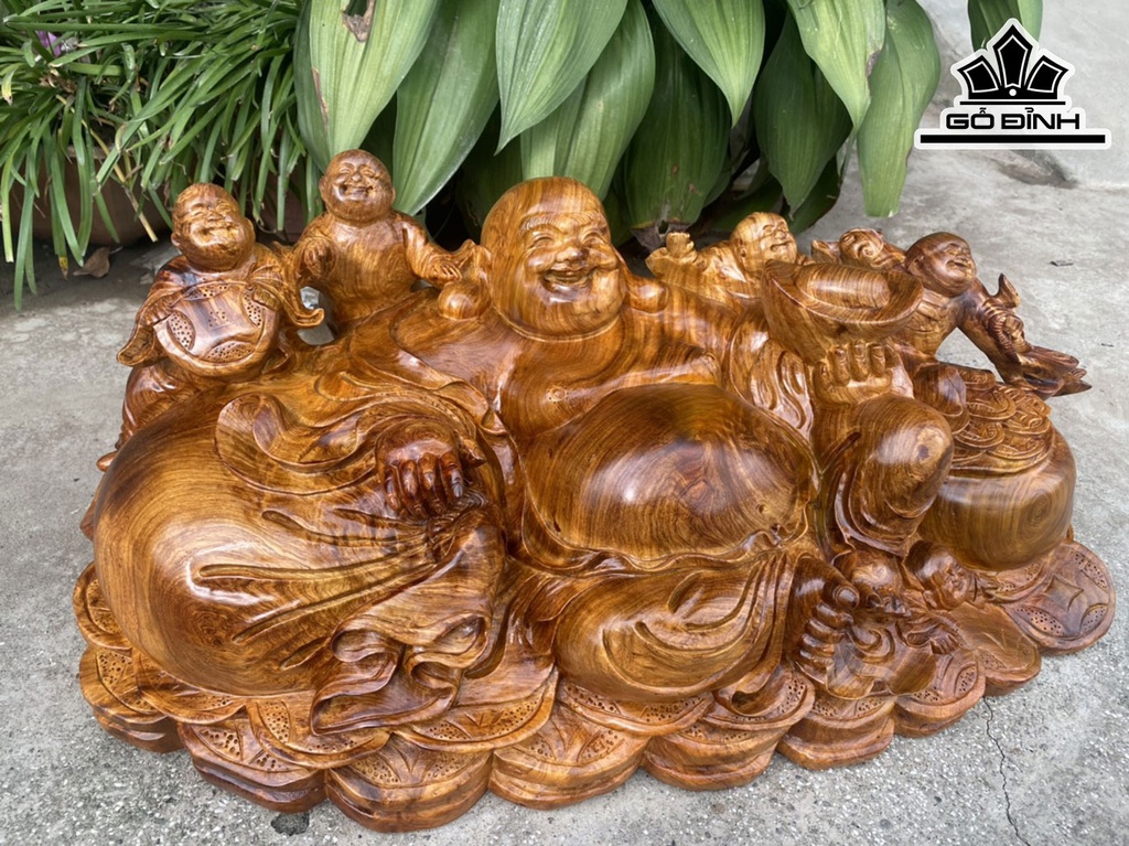 Tượng Phật Di Lặc Ngũ Phúc Gỗ Hương Cao 26 Ngang 68 Sâu 31 (cm)