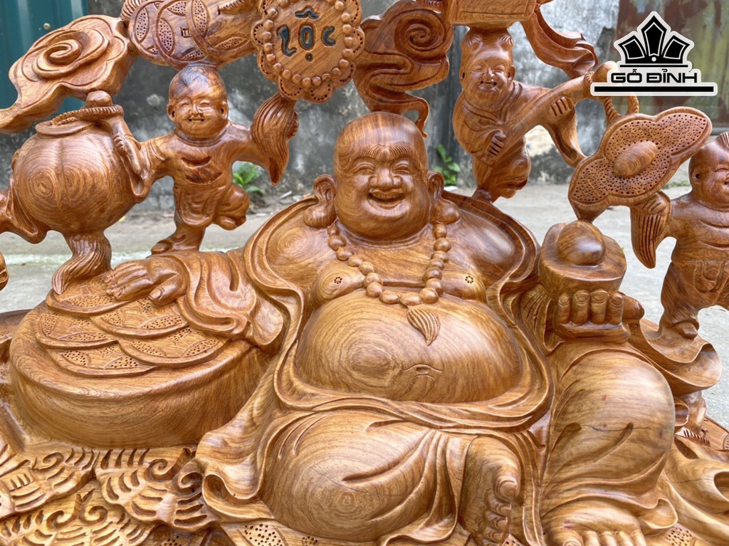 Tượng Phật Di Lặc Ngũ Phúc Gỗ Hương Cao 36 Ngang 58 Sâu 29 (cm)