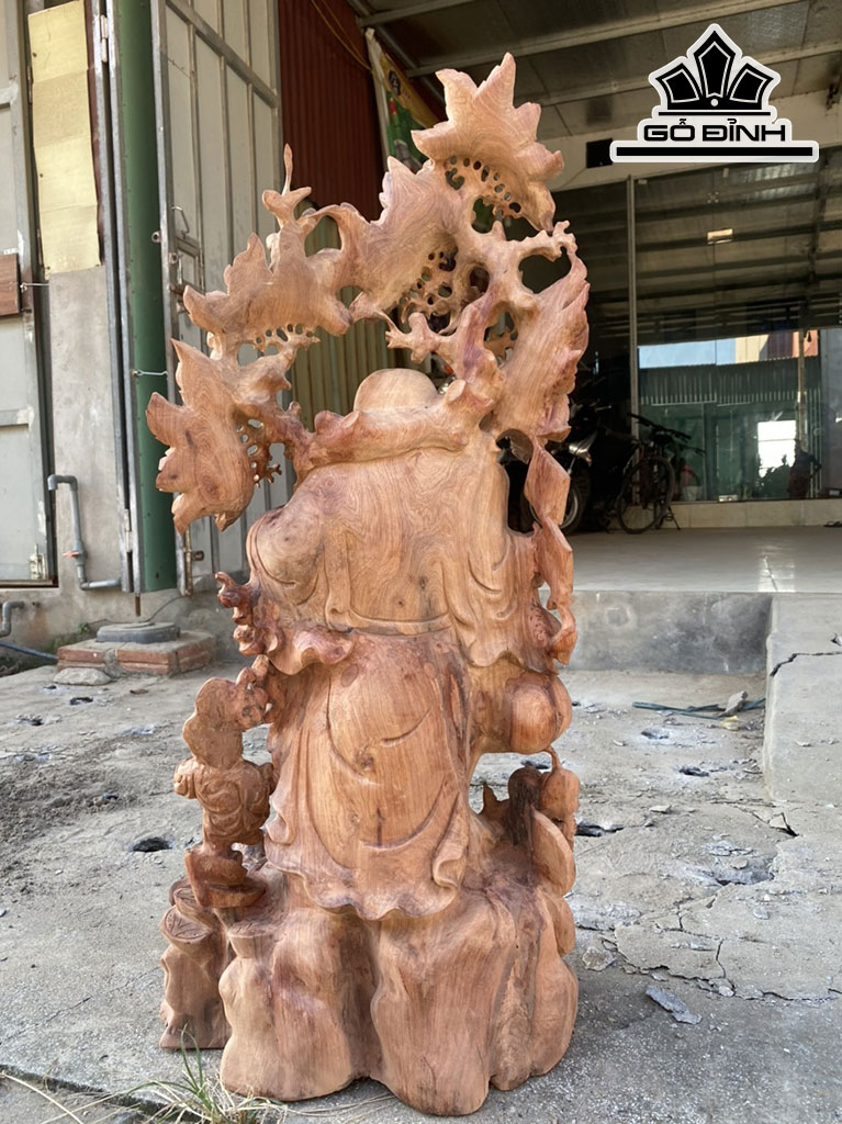 Tượng Phật Di Lặc Vác Cành Đào Gỗ Hương Cao 90 Ngang 50 Sâu 30 (cm)