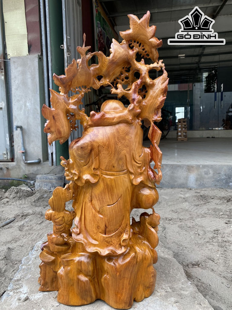 Tượng Phật Di Lặc Vác Cành Đào Gỗ Hương Cao 93 Ngang 45 Sâu 28 (cm)