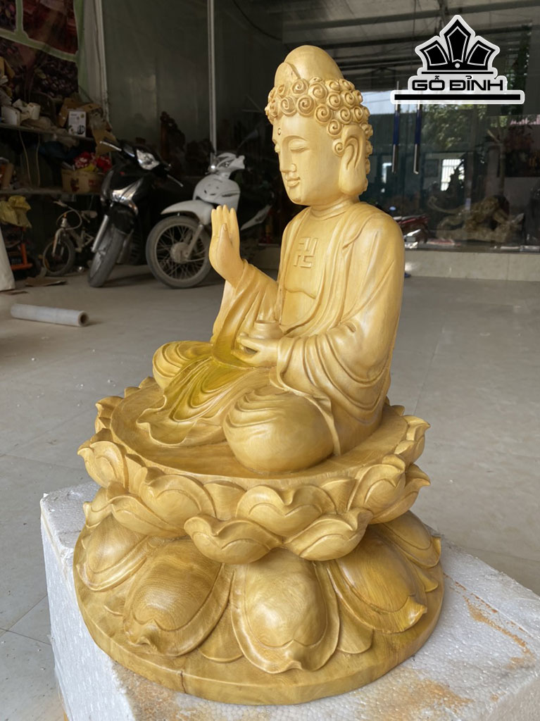 Tượng Phật Tổ Gỗ Mít Cao 50 Ngang 32 Sâu 32 (cm)