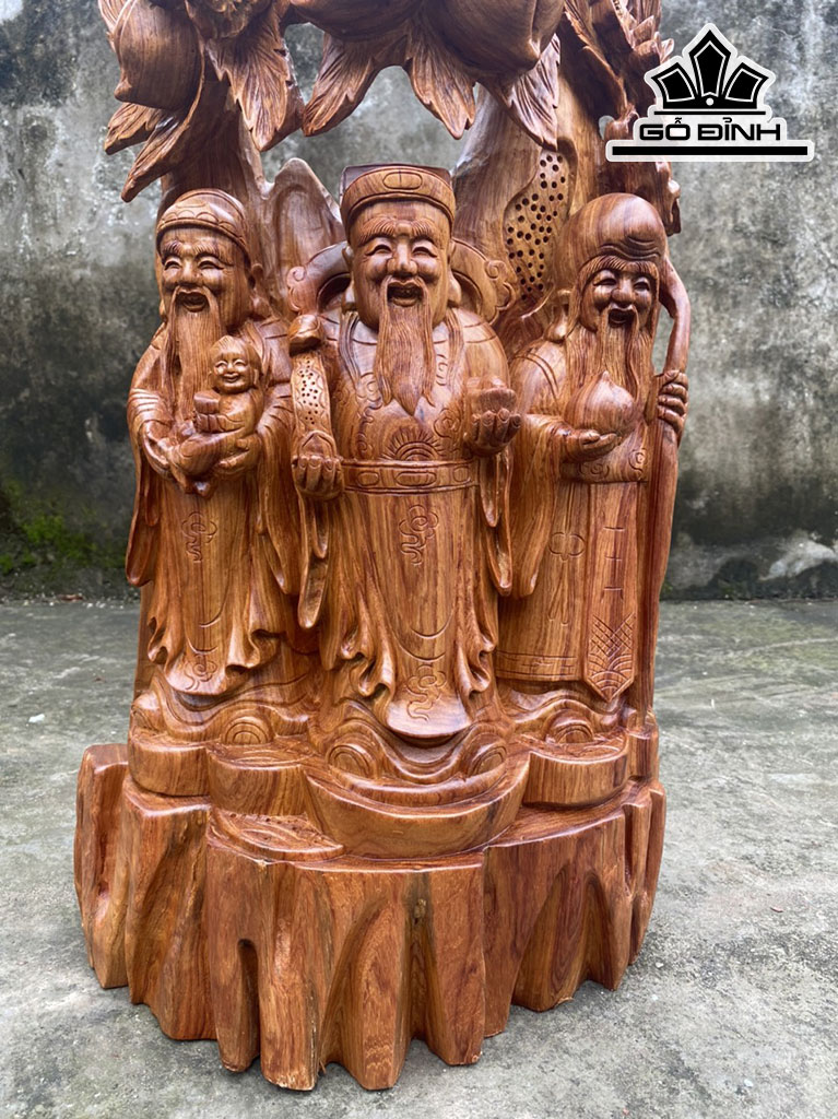 Tượng Phúc Lộc Thọ (Tam Đa) Gỗ Hương Cao 76 Ngang 37 Sâu 21 (cm)