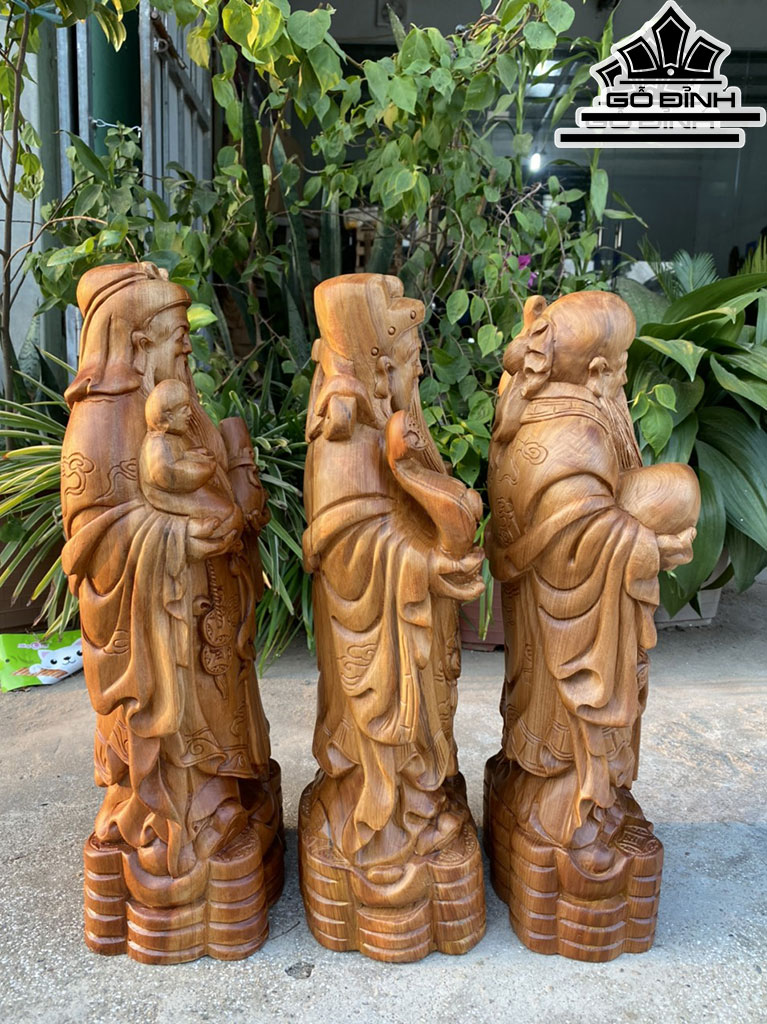 Tượng Phúc Lộc Thọ (Tam Đa) Gỗ Ngọc Am Cao 48 Ngang 16 Sâu 12 (cm)