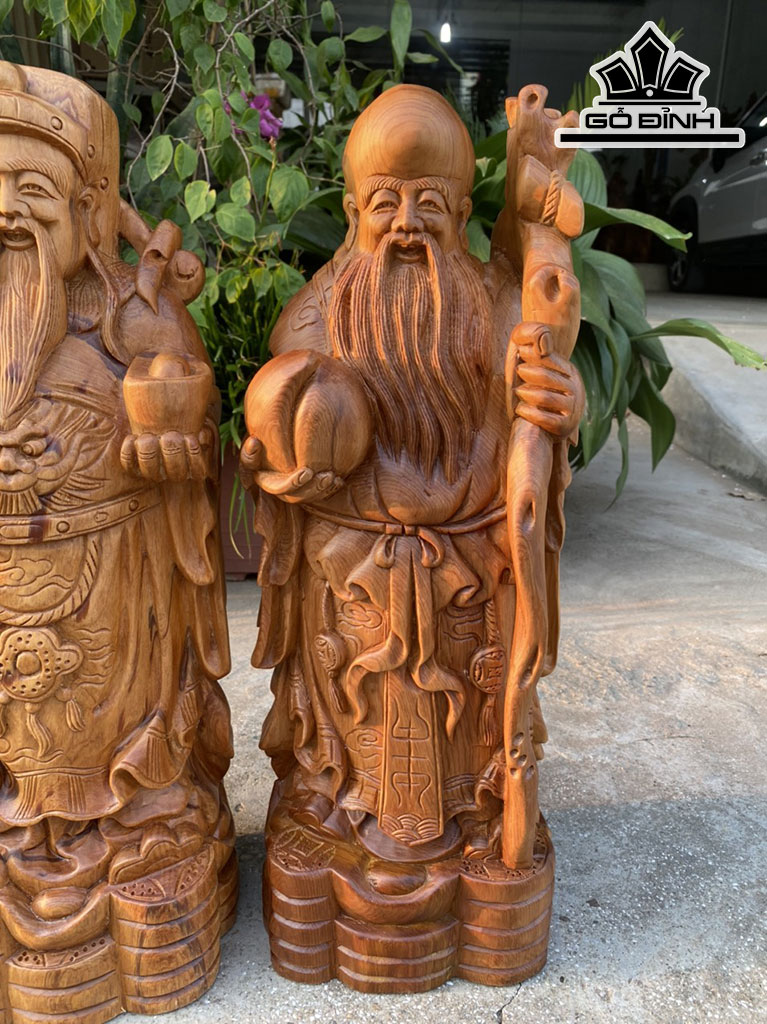 Tượng Phúc Lộc Thọ (Tam Đa) Gỗ Ngọc Am Cao 48 Ngang 16 Sâu 12 (cm)