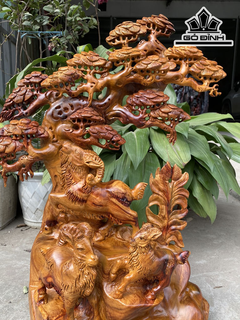 Tượng Tam Dương Khai Thái Gỗ Hương Cao 68 Ngang 50 Sâu 21 (cm)