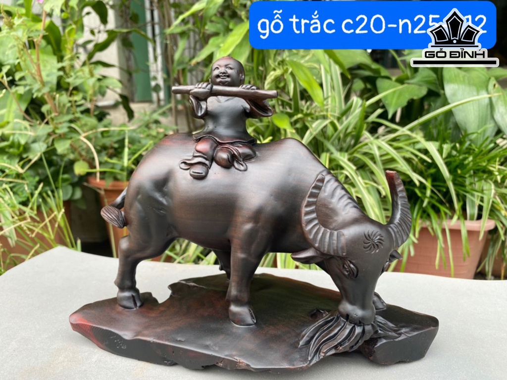 Tượng Tiểu Đồng Cưỡi Trâu Gỗ Trắc Cao 20 Ngang 25 Sâu 12 (cm)