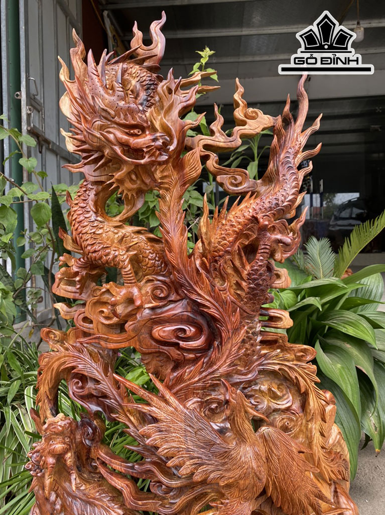 Tượng Tứ Linh Gỗ Hương Cao 103 Ngang 70 Sâu 38 (cm)