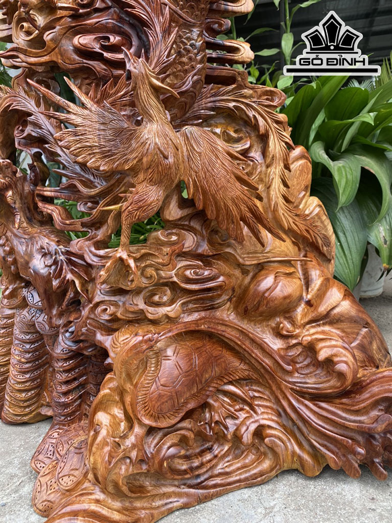 Tượng Tứ Linh Gỗ Hương Cao 103 Ngang 70 Sâu 38 (cm)