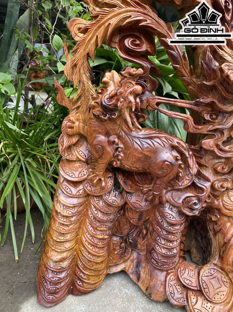 Tượng Tứ Linh Gỗ Hương Cao 103 Ngang 70 Sâu 38 (cm)