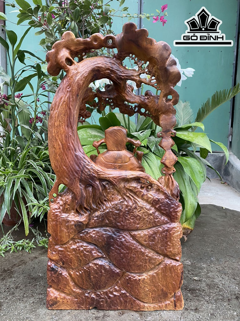 Tượng Thần Tài Gỗ Hương Cao 73 Ngang 36 Sâu 16 (cm)