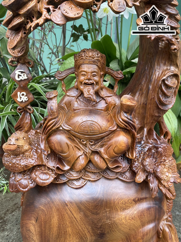 Tượng Thần Tài Gỗ Hương Cao 73 Ngang 36 Sâu 16 (cm)