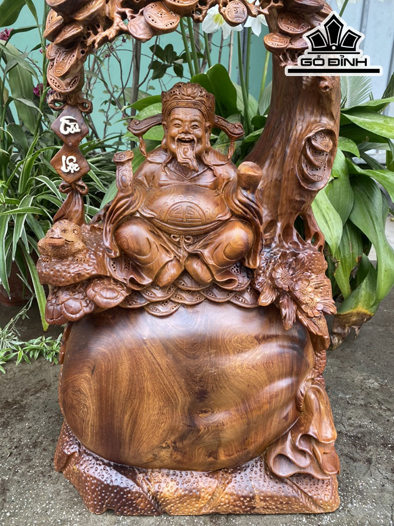 Tượng Thần Tài Gỗ Hương Cao 73 Ngang 36 Sâu 16 (cm)
