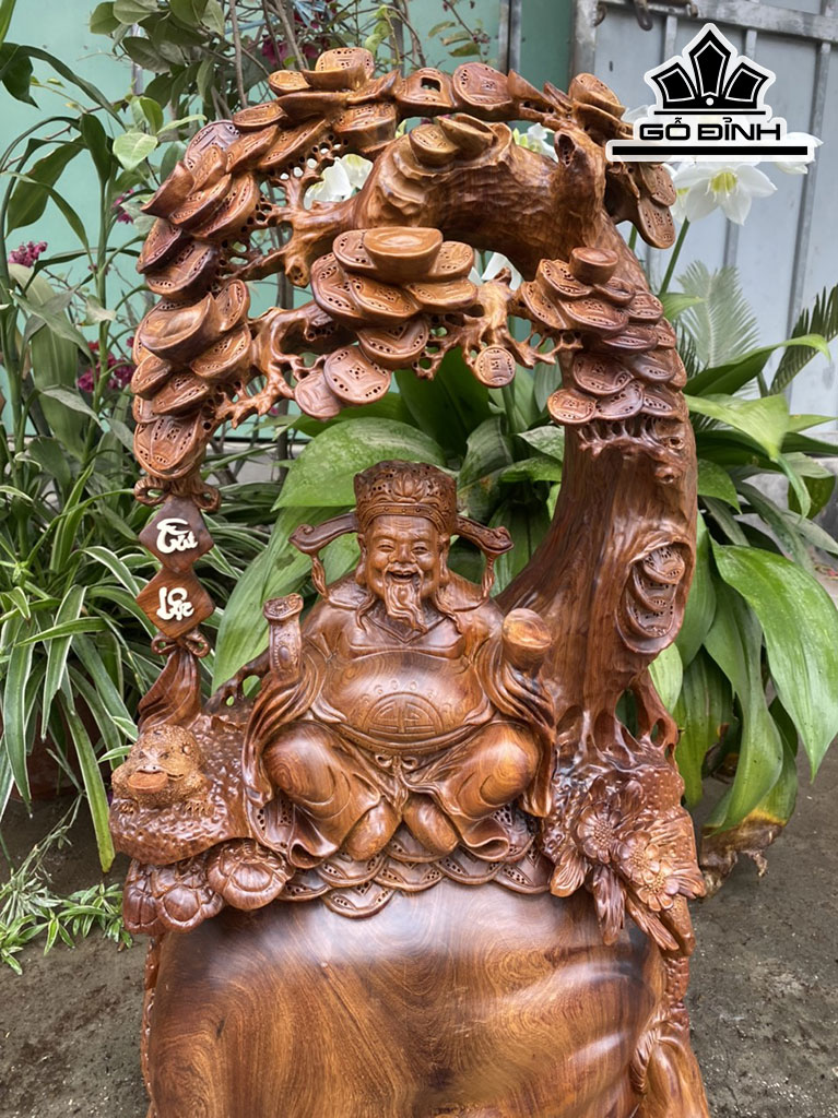 Tượng Thần Tài Gỗ Hương Cao 73 Ngang 36 Sâu 16 (cm)