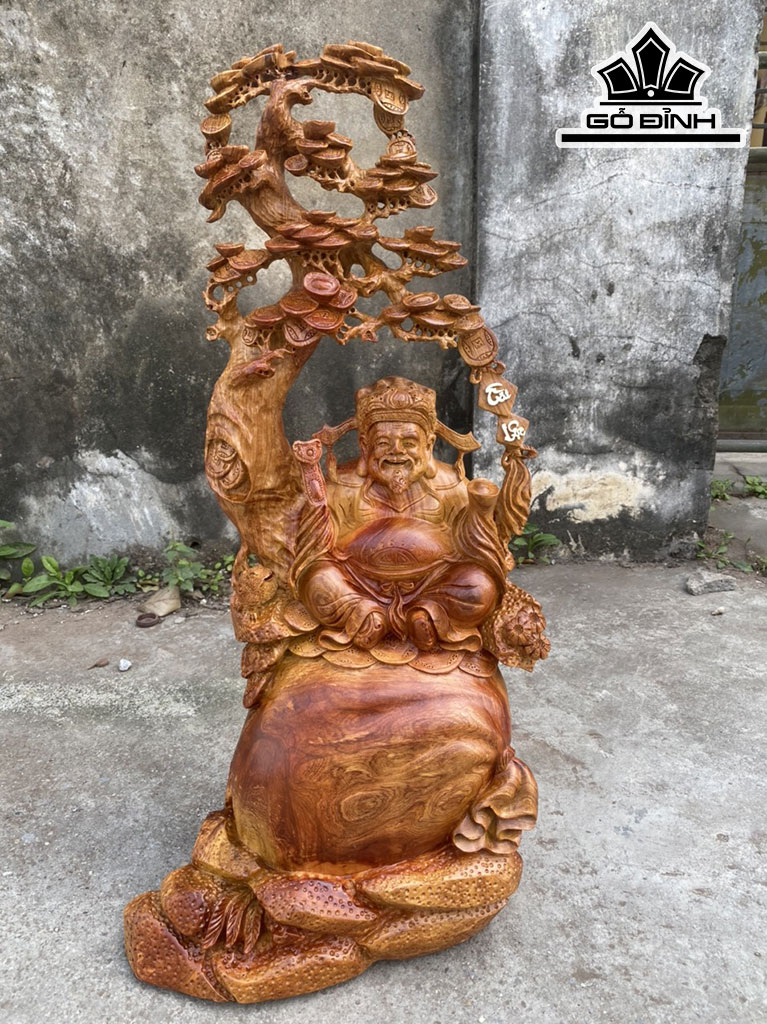 Tượng Thần Tài Gỗ Hương Cao 79 Ngang 38 Sâu 30 (cm)