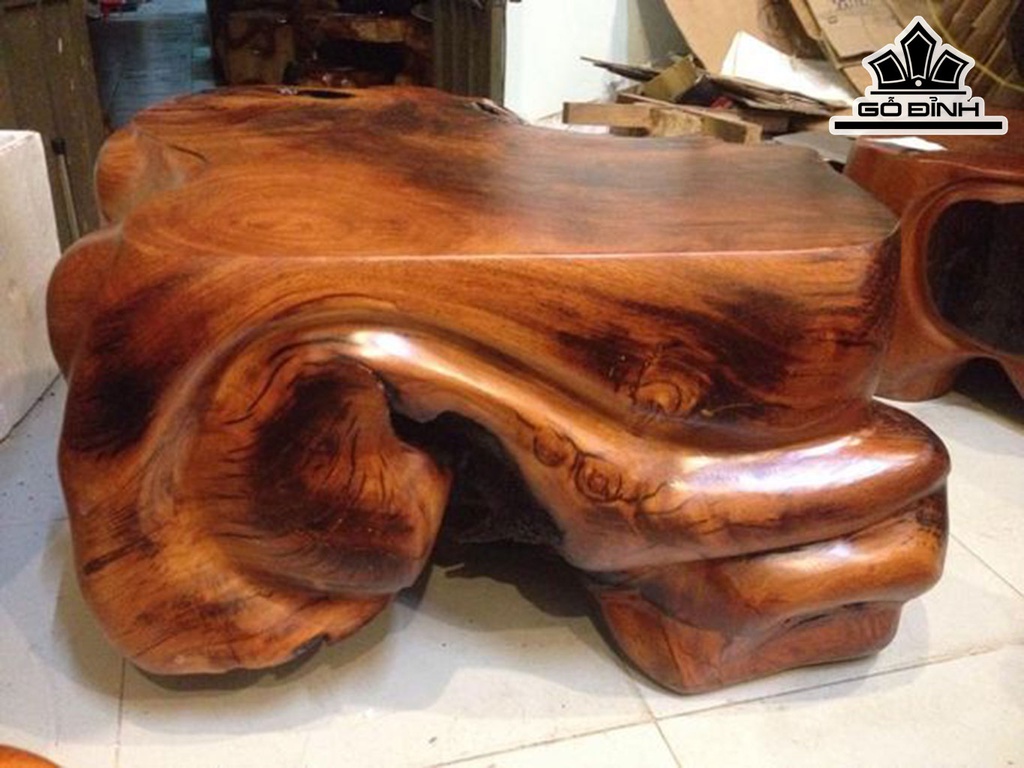 Đôn Gỗ, Đôn Gốc Cây Gỗ Gõ Đỏ (Cà te) Cao 38 Ngang 80 Sâu 64 Mặt 65-57 (cm) DC213