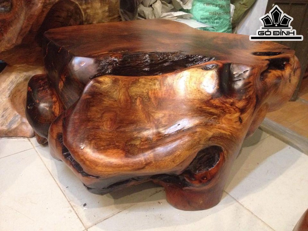 Đôn Gỗ, Đôn Gốc Cây Gỗ Gõ Đỏ (Cà te) Cao 38 Ngang 80 Sâu 64 Mặt 65-57 (cm) DC213