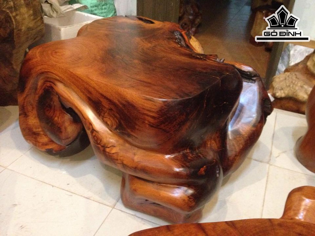 Đôn Gỗ, Đôn Gốc Cây Gỗ Gõ Đỏ (Cà te) Cao 38 Ngang 80 Sâu 64 Mặt 65-57 (cm) DC213