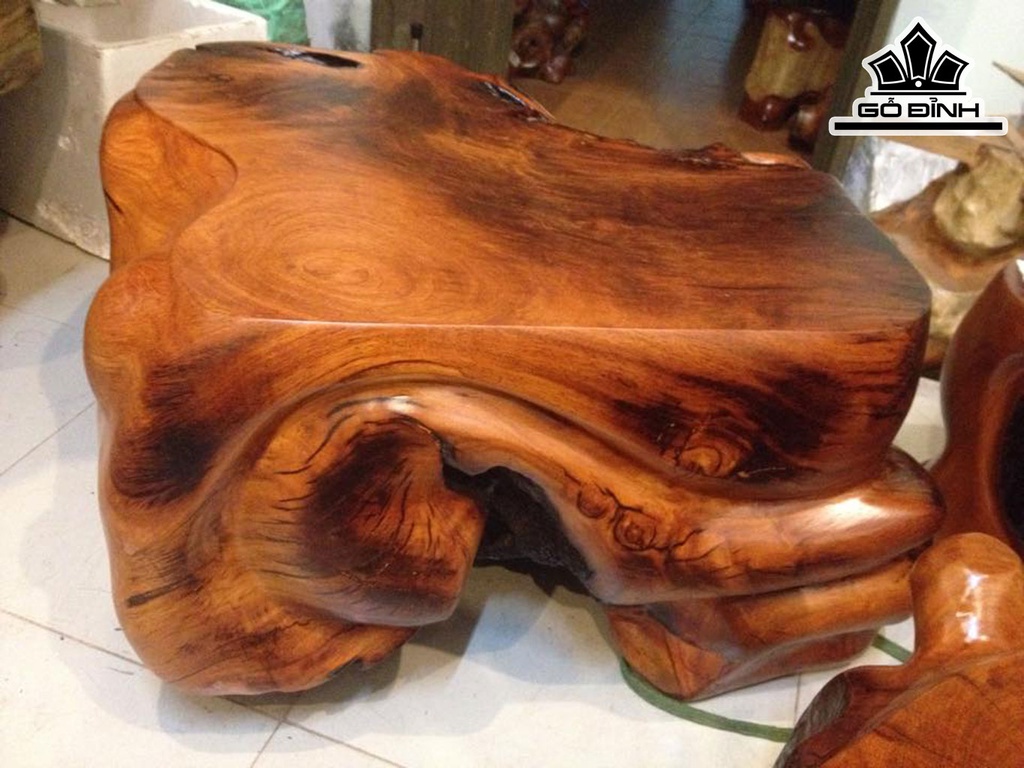 Đôn Gỗ, Đôn Gốc Cây Gỗ Gõ Đỏ (Cà te) Cao 38 Ngang 80 Sâu 64 Mặt 65-57 (cm) DC213
