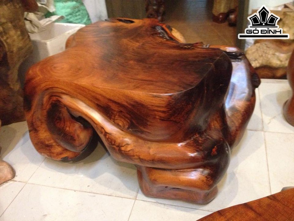 Đôn Gỗ, Đôn Gốc Cây Gỗ Gõ Đỏ (Cà te) Cao 38 Ngang 80 Sâu 64 Mặt 65-57 (cm) DC213