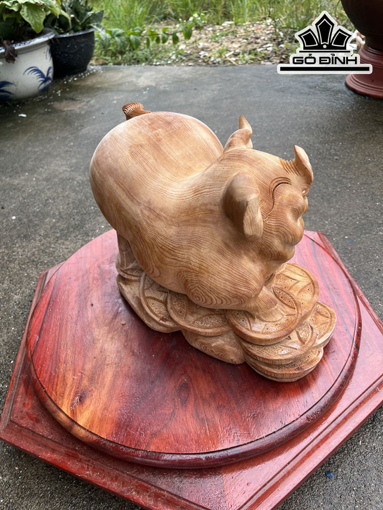 Heo Tài Lộc Gỗ Ngọc Am Cao 23 Ngang 35 Sâu 21 (cm)