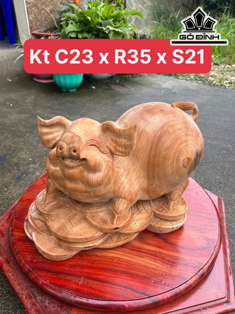 Heo Tài Lộc Gỗ Ngọc Am Cao 23 Ngang 35 Sâu 21 (cm)