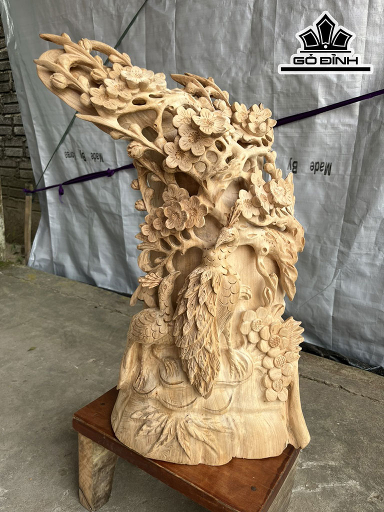 Tượng Phu Thê Viên Mãn Gỗ Ngọc Am Cao 59 Ngang 40 Sâu 19 (cm)