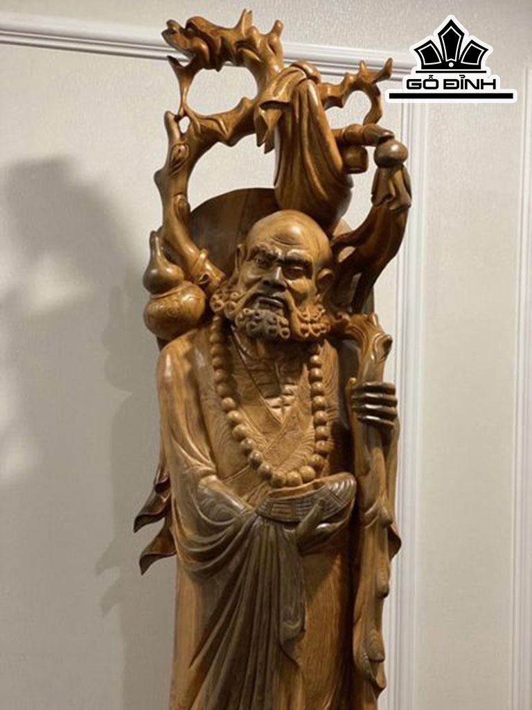 Tượng Đạt Ma Sư Tổ Gỗ Thủy Tùng Cao 148 Ngang 40 Sâu 35 (cm)