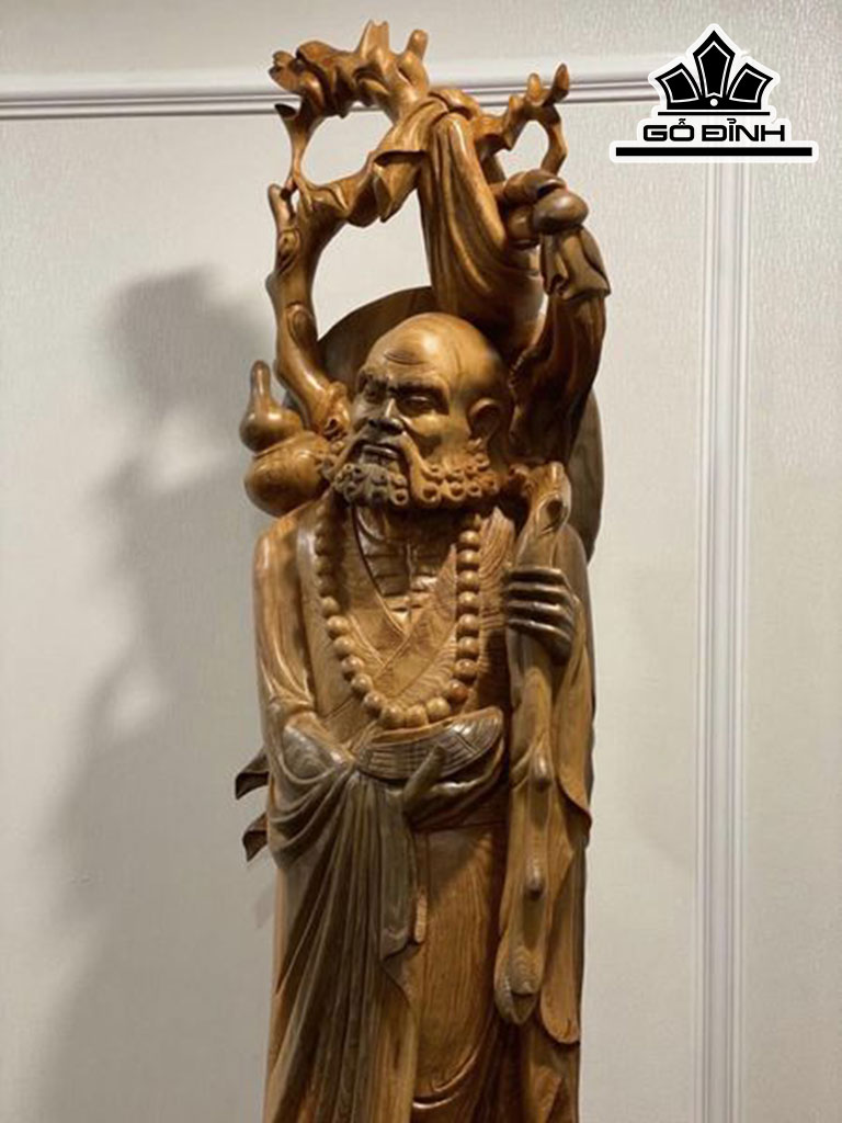 Tượng Đạt Ma Sư Tổ Gỗ Thủy Tùng Cao 148 Ngang 40 Sâu 35 (cm)