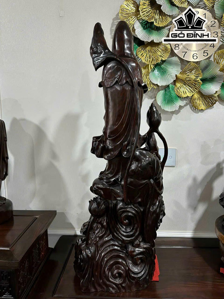 Tượng Phật Bà Quan Âm Gỗ Trắc Cao 90 Ngang 35 Sâu 33 (cm)