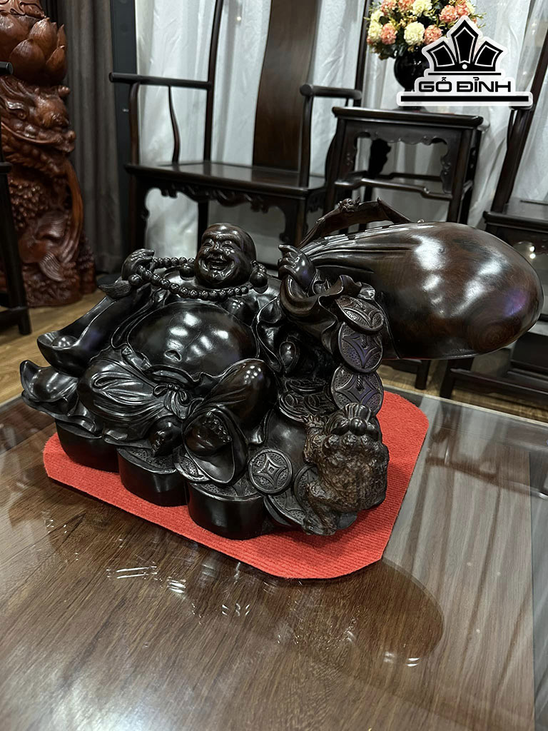 Tượng Phật Di Lặc Gỗ Trắc Ngang 46 Sâu 25 Cao 28 (cm)